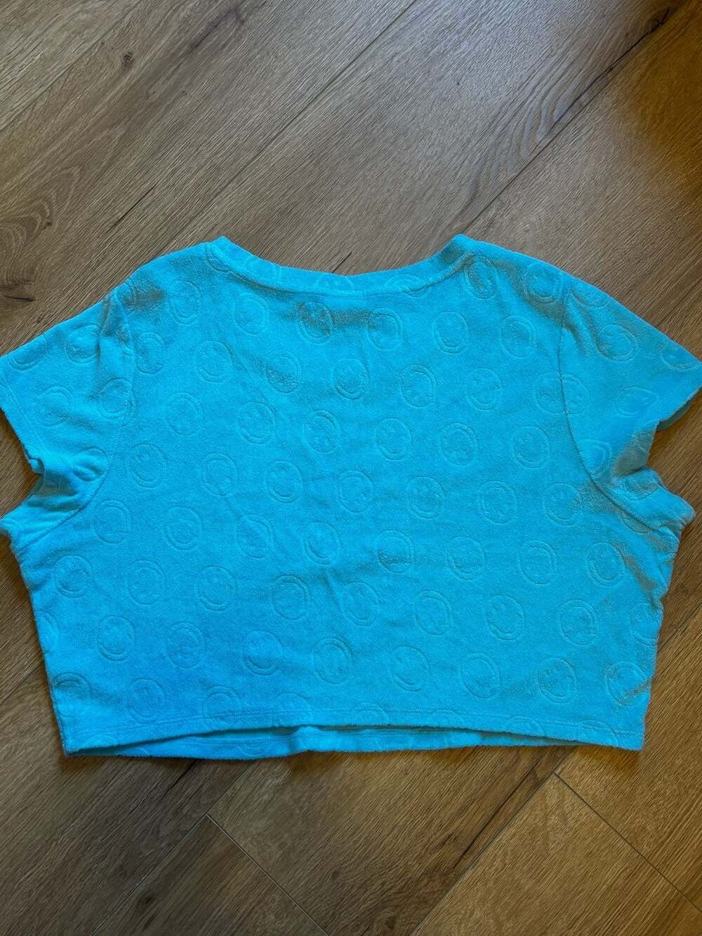 OFFLINE by Aerie Blue Terry Smiley Face Crop T-Shirt Size XXL - Picture 6 of 6